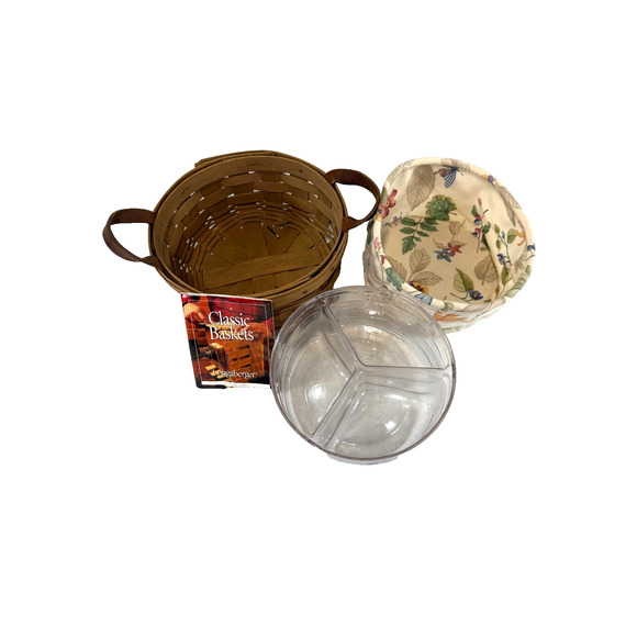 1985 Longberger Button Basket w/Divided Divider & Botanical Fields Liner Vintage - Picture 2 of 4